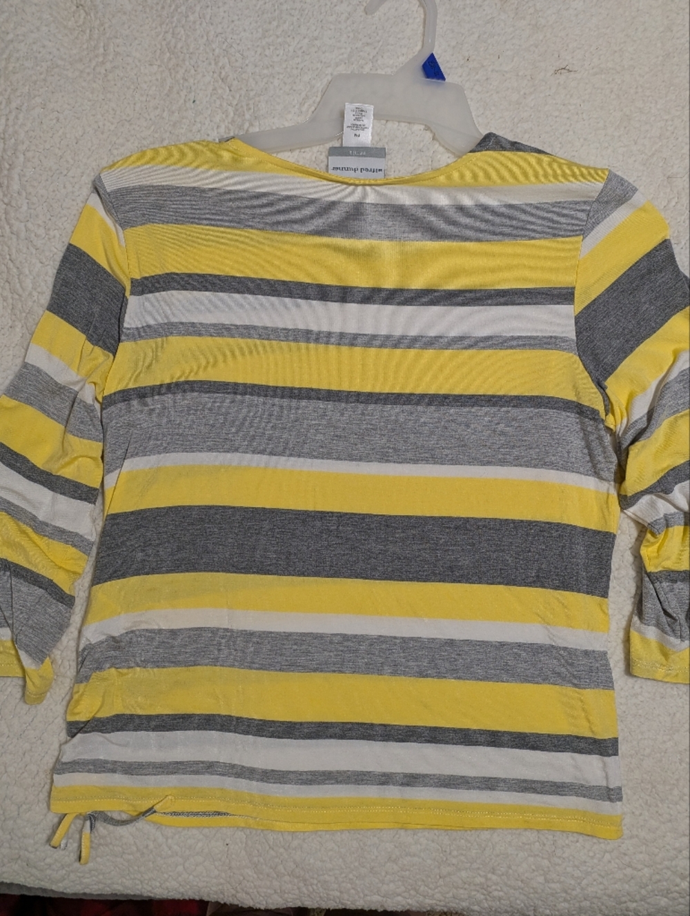 Alfred Dunner Yellow Gray White Striped 3/4 Length Sleeve Top Size PM